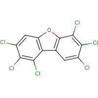 1,2,3,6,7,8-Hexachlorodibenzofuran formula graphical representation