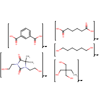 1,3-Benzenedicarboxylic acid, polymer with 1,3-bis(2-hydroxyethyl)-5,5-dimethyl-2,4-imidazolidinedione, 2-ethyl-2-(hydroxymethyl)-1,3-propanediol, hexanedioic acid and 1,6-hexanediol formula graphical representation