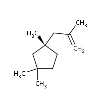 Cyclopentane, 1,1,3-trimethyl-3-(2-methyl-2-propenyl)- formula graphical representation