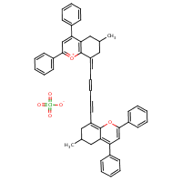 1-Benzopyrylium, 8-(5-(6,7-dihydro-6-methyl-2,4-diphenyl-5H-1-benzopyran-8-yl)-2,4-pentadienylidene)-5,6,7,8-tetrahydro-6-methyl-2,4-diphenyl-, perchlorate formula graphical representation