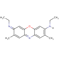 Phenoxazin-5-ium, 3,7-bis(ethylamino)-2,8-dimethyl-, perchlorate formula graphical representation